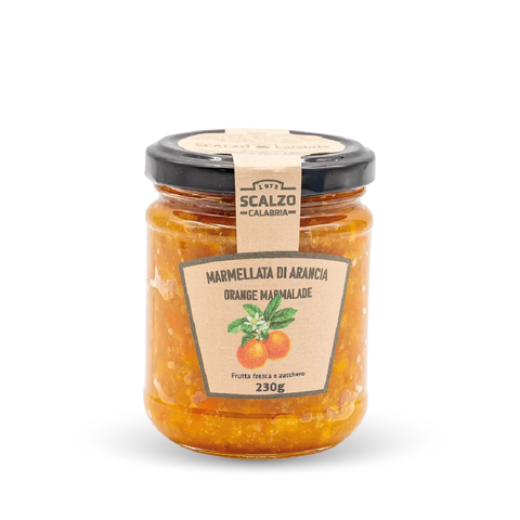 Marmellata di Arance Scalzo Calabria, preparata con scorza, polpa e succo di arance e zucchero, senza additivi.