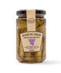 Vaso frontale da 280 grammi di Boccone del Tamarro Scalzo Calabria, un gustoso involtino di melanzane ripieno, conservato in olio extra vergine d'oliva.
