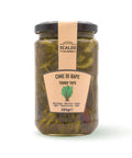 Vaso frontale da 280 grammi di Cime di Rape Scalzo Calabria, preparate con cime fresche e conservate sott'olio extra vergine d'oliva con aglio e peperoncino