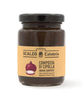 Vaso frontale da 100 grammi di Composta di Cipolla Scalzo Calabria, realizzata con cipolle di Tropea IGP e zucchero, senza additivi