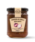 Vaso frontale da 230 grammi di Composta di Cipolla Scalzo Calabria, realizzata con cipolle di Tropea IGP e zucchero, senza additivi