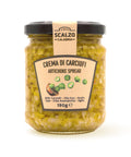 Vaso frontale da 190 grammi di Crema di Carciofi Scalzo Calabria, realizzata con carciofi freschi e olio extra vergine d'oliva, senza additivi.