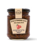 Vaso frontale da 190 grammi di Crema di Pomodori Secchi Scalzo Calabria, realizzata con pomodori secchi freschi e olio extra vergine d'oliva, senza additivi.
