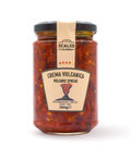 Vaso frontale da 280 grammi di Crema Vulcanica Scalzo Calabria, realizzata con peperoncini piccanti calabresi, conservata in olio extra vergine d'oliva.