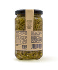 Retro del vaso da 280 grammi di Filetti di Melanzane Scalzo Calabria, con lista ingredienti e valori nutrizionali.