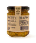 Retro del vaso da 190 grammi di Filetti di Zucchine Scalzo Calabria, con lista ingredienti e valori nutrizionali.