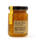 Retro del vaso da 100 grammi di Marmellata di Arance Scalzo Calabria, con valori nutrizionali.