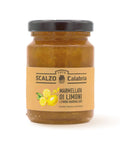Vaso frontale da 100 grammi di Marmellata di Limone Scalzo Calabria, realizzata con limoni freschi e zucchero, senza additivi.