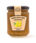 Vaso frontale da 230 grammi di Marmellata di Limone Scalzo Calabria, realizzata con limoni freschi e zucchero, senza additivi.