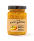 Vaso frontale da 100 grammi di Marmellata di Mandarini Scalzo Calabria, realizzata con mandarini freschi e zucchero, senza additivi.