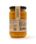 Retro del vaso da 340 grammi di Marmellata di Mandarini Scalzo Calabria, con lista ingredienti e valori nutrizionali.