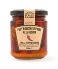 Retro del vaso da 190 grammi di Peperoncino Ripieno alla 'Nduja Scalzo Calabria, con lista ingredienti e valori nutrizionali.