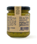 Retro del vaso da 190 grammi di Pesto Genuino Scalzo Calabria, con lista ingredienti e valori nutrizionali.