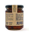 Retro del vaso da 190 grammi di Pomodori Essiccati Sottolio Scalzo Calabria, con lista ingredienti e valori nutrizionali.