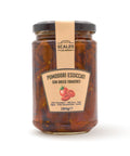 Vaso frontale da 280 grammi di Pomodori Essiccati Sottolio Scalzo Calabria, preparati con pomodori essiccati al sole e conservati in olio extra vergine d'oliva.