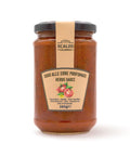 Vaso frontale da 280 grammi di Sugo alle Erbe Profumate Scalzo Calabria, preparato con pomodori freschi e un mix di erbe aromatiche.