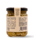 Retro del vaso da 190 grammi di Filetti di Melanzane Scalzo Calabria, con lista ingredienti e valori nutrizionali.